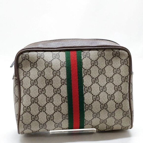 Gucci Vintage Clutch Bag Sherry Line Brown PVC mon236-100625 - Picture 1 of 16